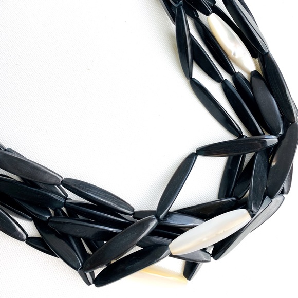 Multi Strand tubular black & ivory beads Statement BOHO Necklace - Picture 4 of 8